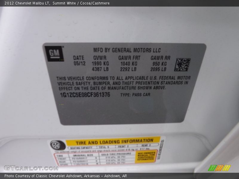 Summit White / Cocoa/Cashmere 2012 Chevrolet Malibu LT