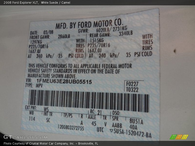 White Suede / Camel 2008 Ford Explorer XLT