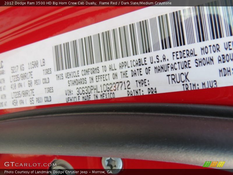2012 Ram 3500 HD Big Horn Crew Cab Dually Flame Red Color Code PR4
