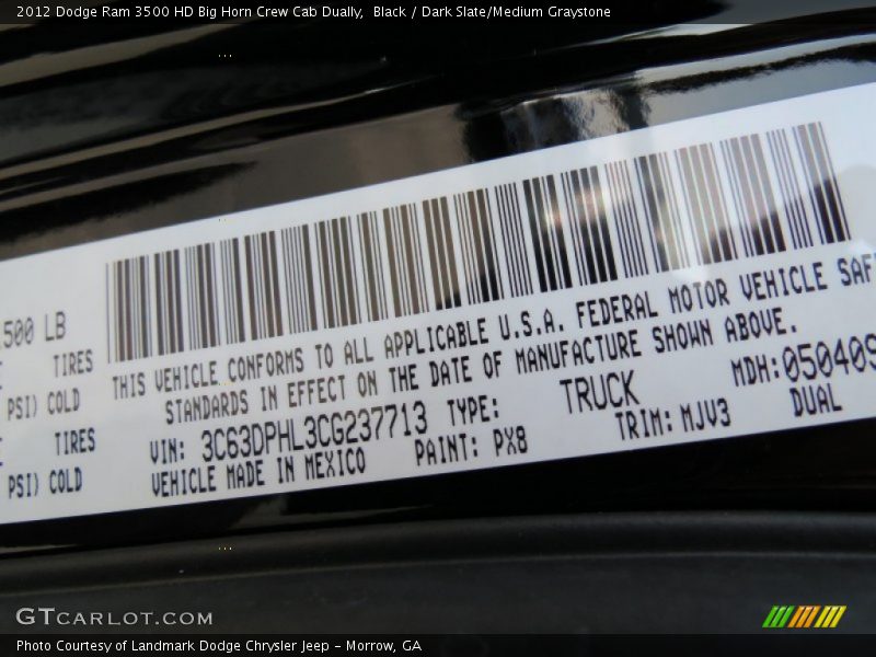 Black / Dark Slate/Medium Graystone 2012 Dodge Ram 3500 HD Big Horn Crew Cab Dually