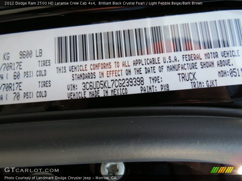 Brilliant Black Crystal Pearl / Light Pebble Beige/Bark Brown 2012 Dodge Ram 2500 HD Laramie Crew Cab 4x4