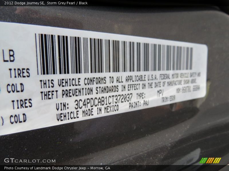 Storm Grey Pearl / Black 2012 Dodge Journey SE