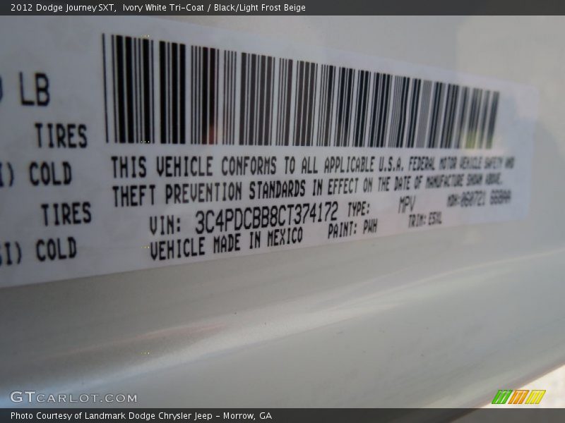 Ivory White Tri-Coat / Black/Light Frost Beige 2012 Dodge Journey SXT