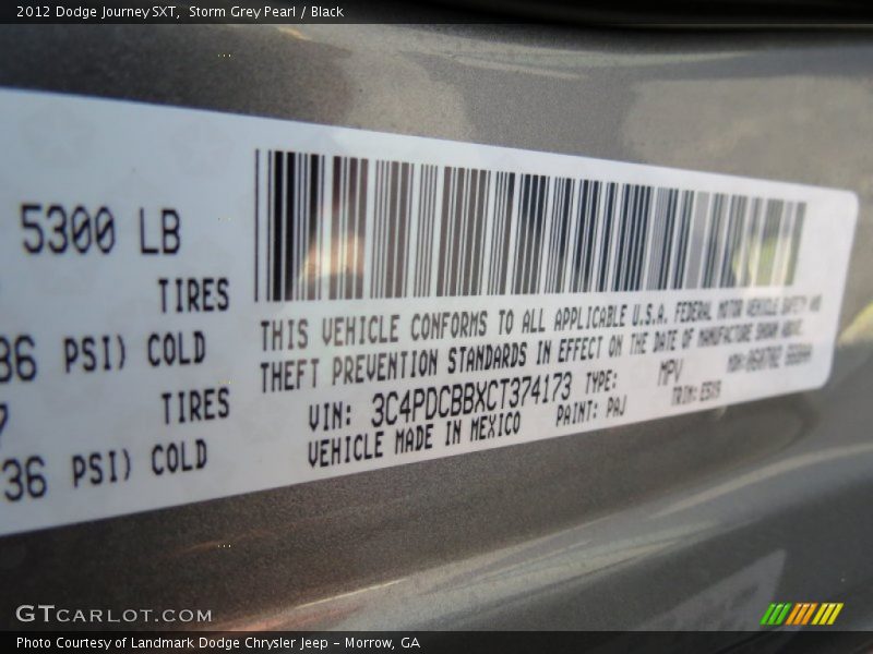 Storm Grey Pearl / Black 2012 Dodge Journey SXT