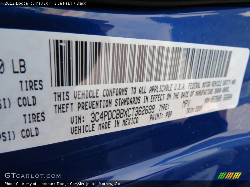 Blue Pearl / Black 2012 Dodge Journey SXT