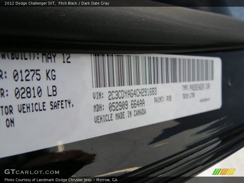 Pitch Black / Dark Slate Gray 2012 Dodge Challenger SXT