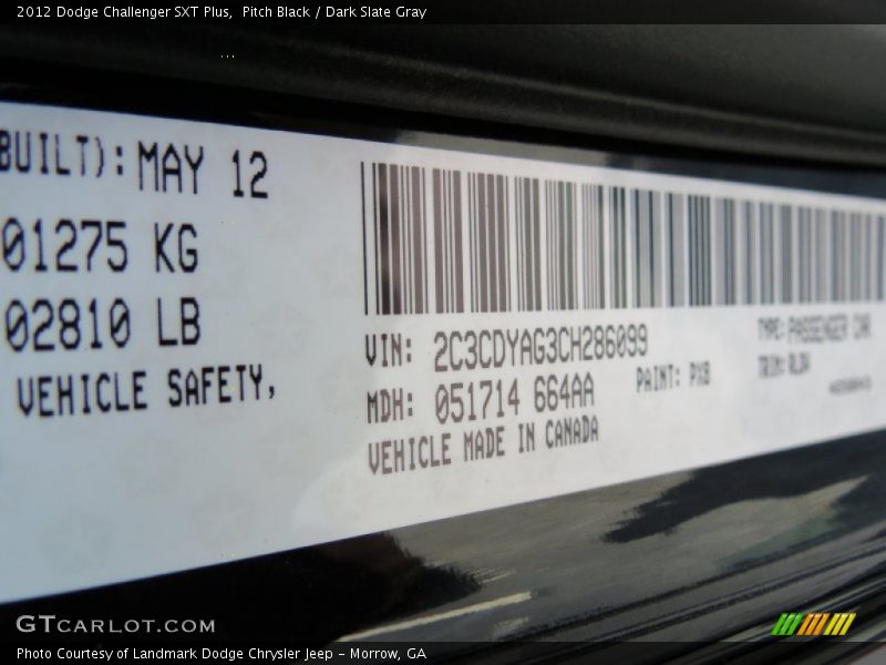 Pitch Black / Dark Slate Gray 2012 Dodge Challenger SXT Plus