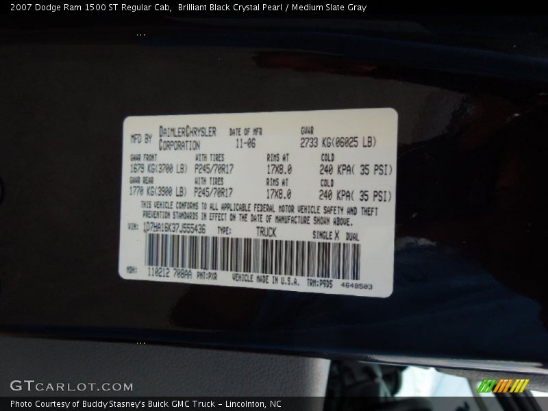 Brilliant Black Crystal Pearl / Medium Slate Gray 2007 Dodge Ram 1500 ST Regular Cab