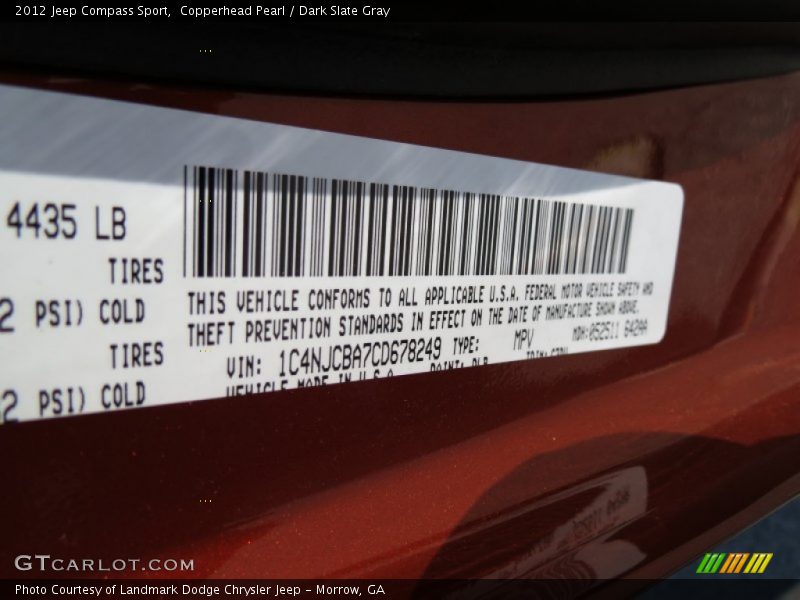 Copperhead Pearl / Dark Slate Gray 2012 Jeep Compass Sport