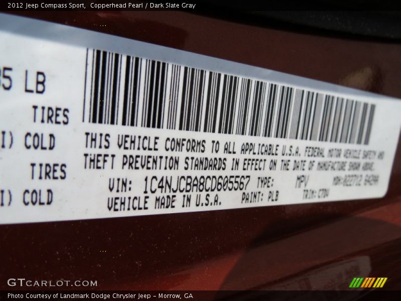 Copperhead Pearl / Dark Slate Gray 2012 Jeep Compass Sport
