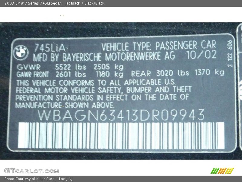 Jet Black / Black/Black 2003 BMW 7 Series 745Li Sedan