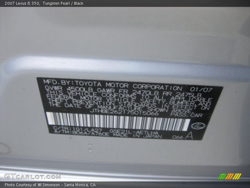Tungsten Pearl / Black 2007 Lexus IS 350