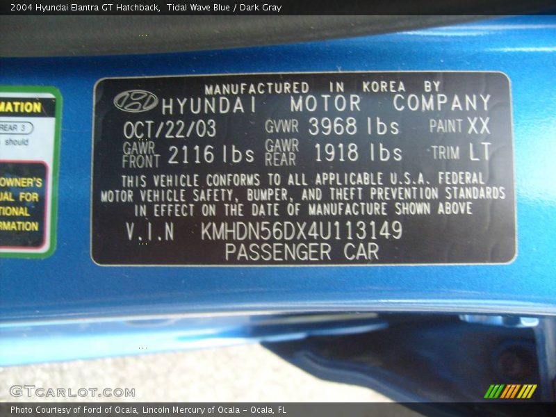 Tidal Wave Blue / Dark Gray 2004 Hyundai Elantra GT Hatchback