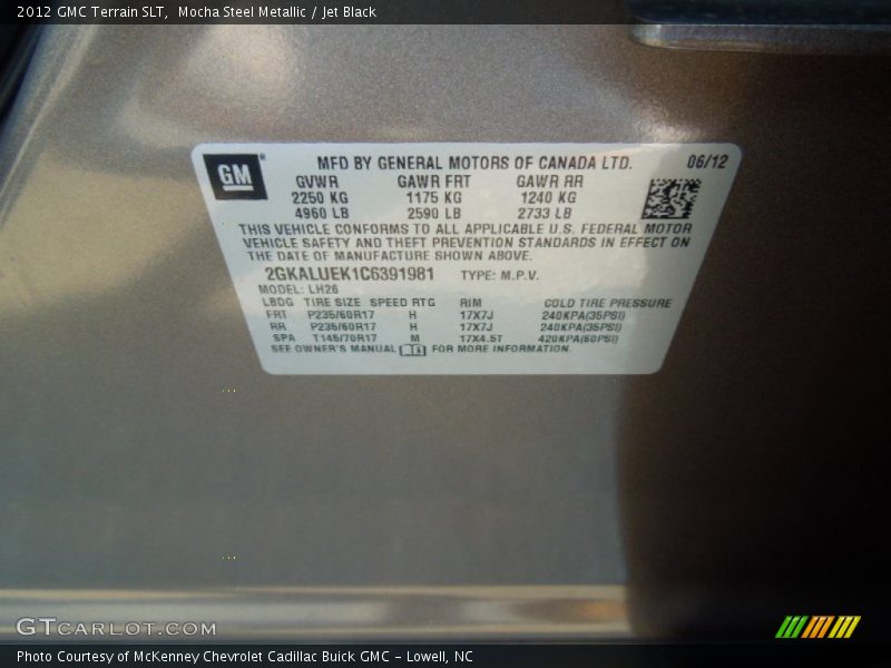 Mocha Steel Metallic / Jet Black 2012 GMC Terrain SLT