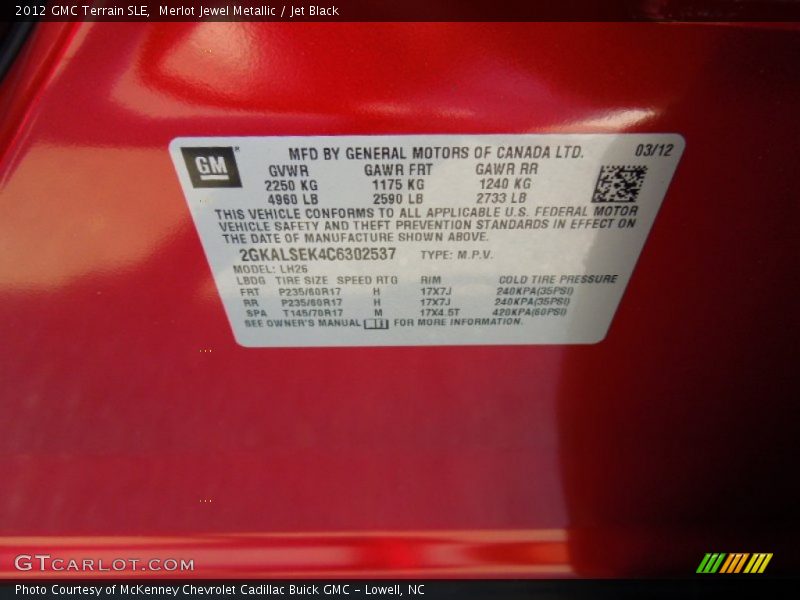 Merlot Jewel Metallic / Jet Black 2012 GMC Terrain SLE