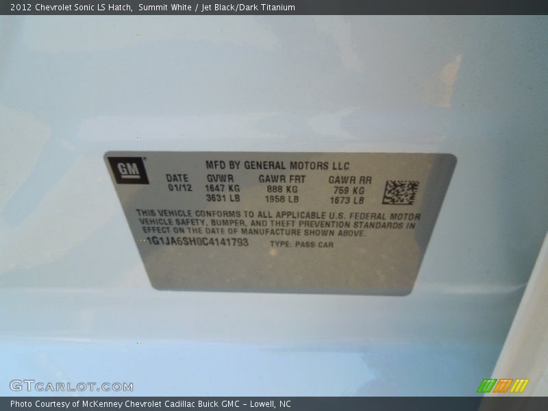 Summit White / Jet Black/Dark Titanium 2012 Chevrolet Sonic LS Hatch