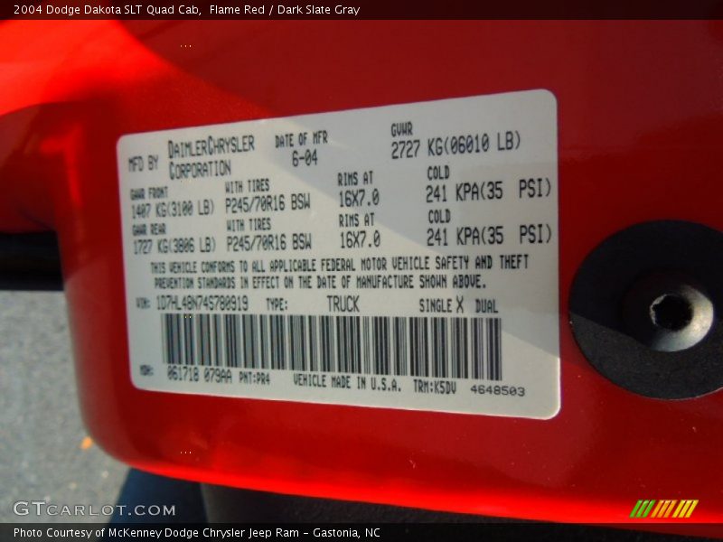 Flame Red / Dark Slate Gray 2004 Dodge Dakota SLT Quad Cab
