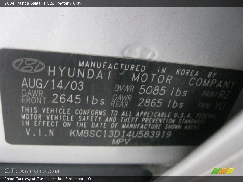 Pewter / Gray 2004 Hyundai Santa Fe GLS