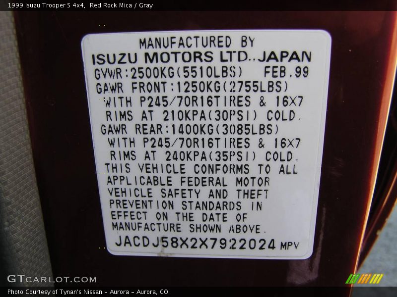 Red Rock Mica / Gray 1999 Isuzu Trooper S 4x4