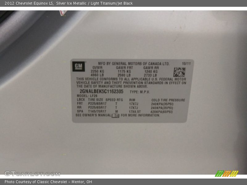 Silver Ice Metallic / Light Titanium/Jet Black 2012 Chevrolet Equinox LS