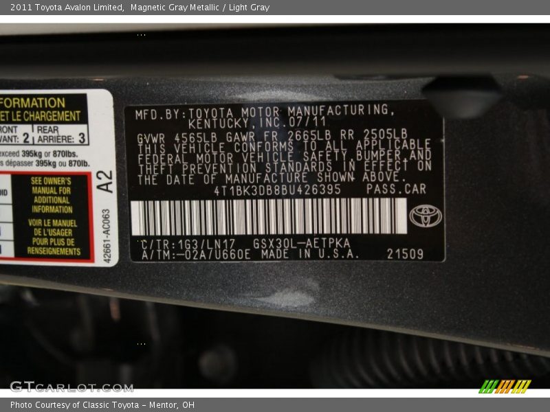 Magnetic Gray Metallic / Light Gray 2011 Toyota Avalon Limited