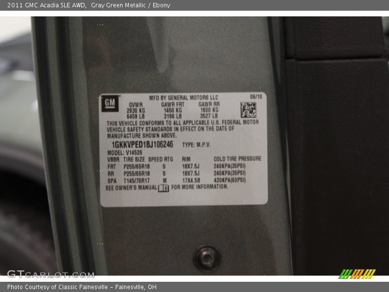 Gray Green Metallic / Ebony 2011 GMC Acadia SLE AWD