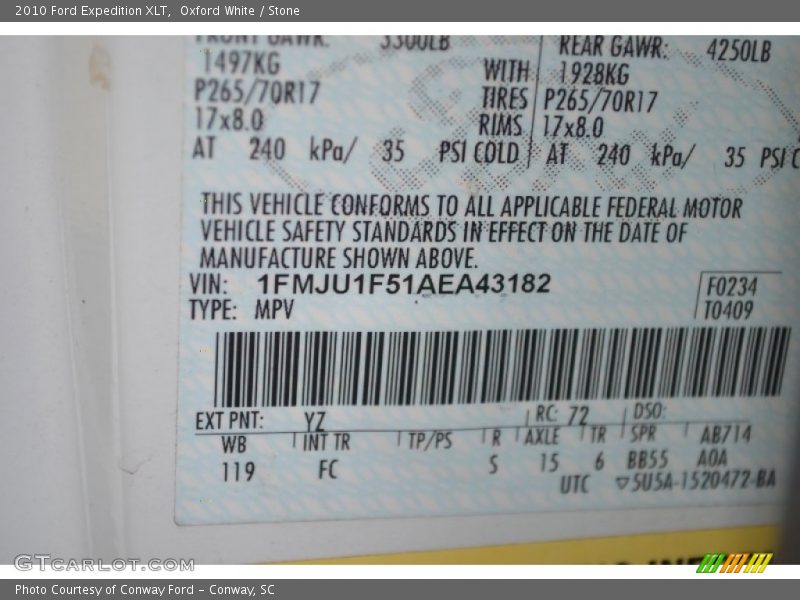 Oxford White / Stone 2010 Ford Expedition XLT