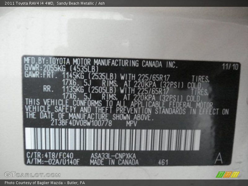 Sandy Beach Metallic / Ash 2011 Toyota RAV4 I4 4WD
