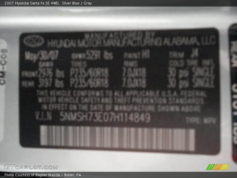 Silver Blue / Gray 2007 Hyundai Santa Fe SE 4WD