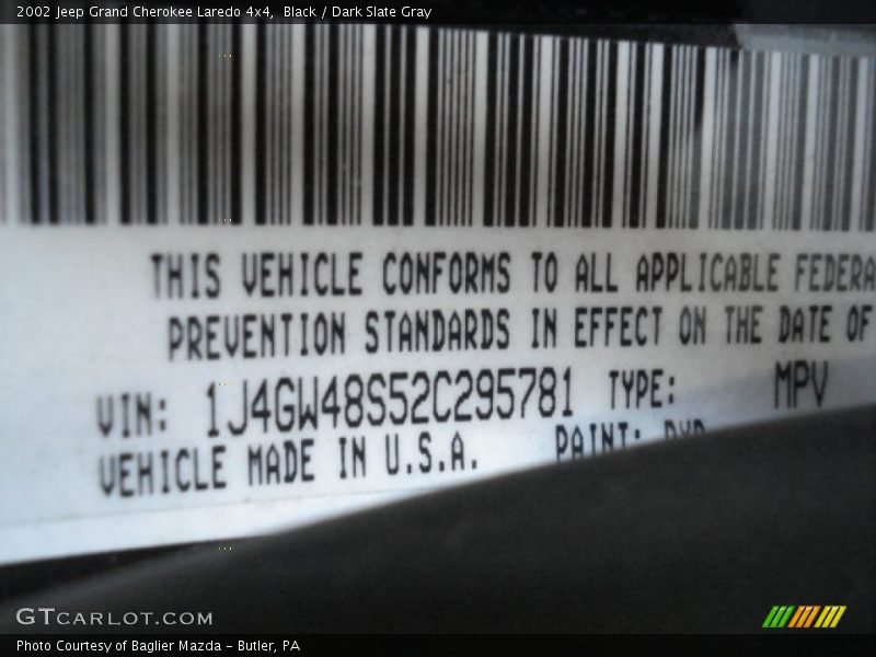 Black / Dark Slate Gray 2002 Jeep Grand Cherokee Laredo 4x4