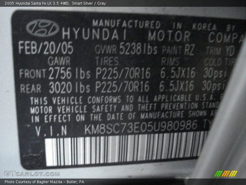 Smart Silver / Gray 2005 Hyundai Santa Fe LX 3.5 4WD
