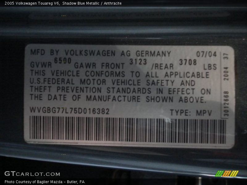Shadow Blue Metallic / Anthracite 2005 Volkswagen Touareg V6