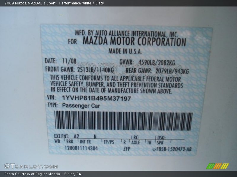 Performance White / Black 2009 Mazda MAZDA6 s Sport