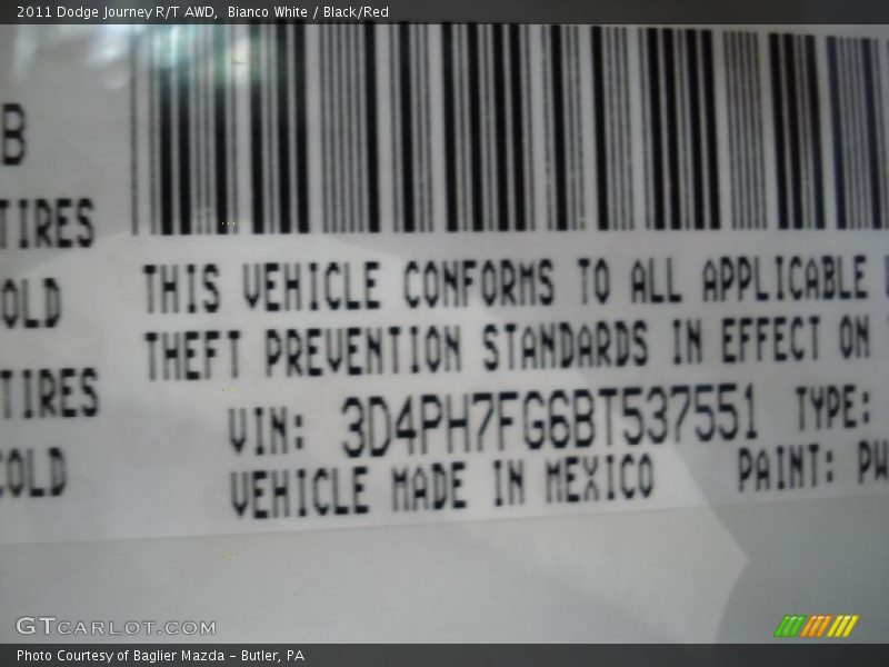 Bianco White / Black/Red 2011 Dodge Journey R/T AWD