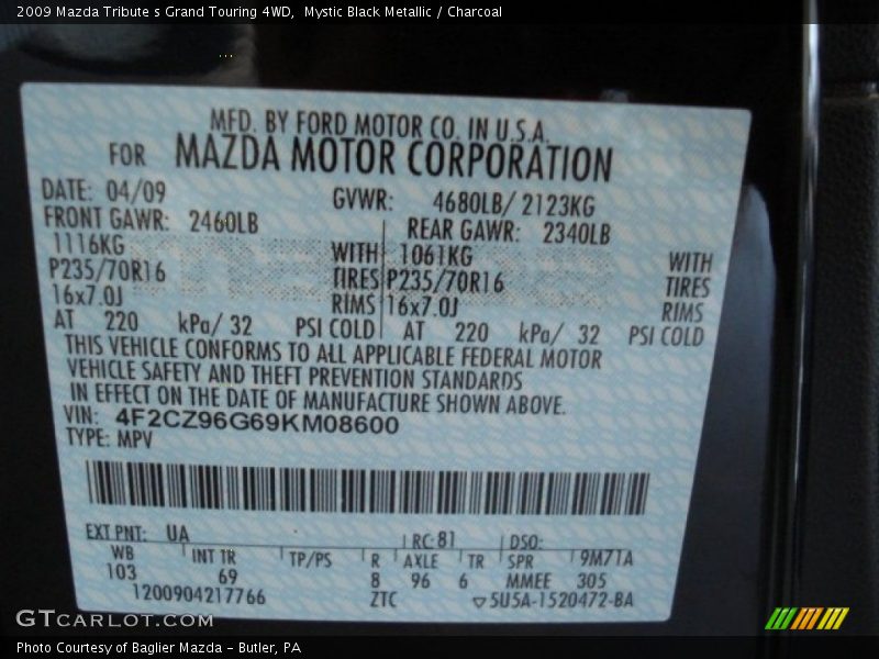 Mystic Black Metallic / Charcoal 2009 Mazda Tribute s Grand Touring 4WD