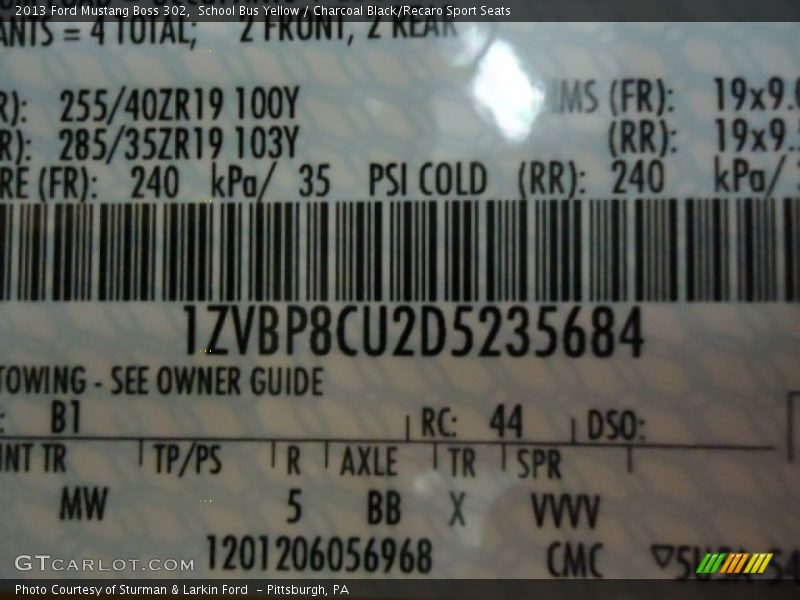 2013 Mustang Boss 302 School Bus Yellow Color Code B1