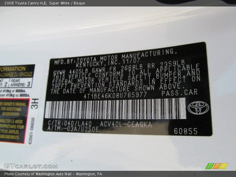 Super White / Bisque 2008 Toyota Camry XLE