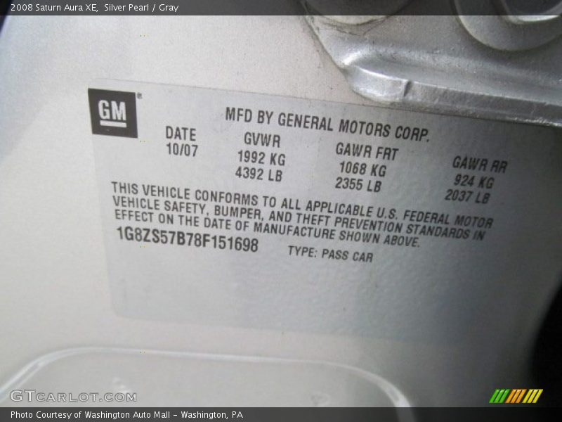 Silver Pearl / Gray 2008 Saturn Aura XE