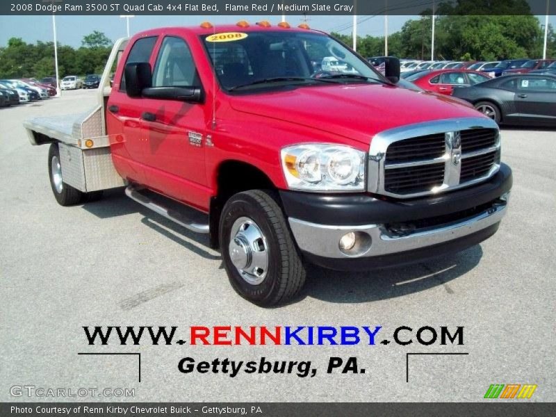 Flame Red / Medium Slate Gray 2008 Dodge Ram 3500 ST Quad Cab 4x4 Flat Bed