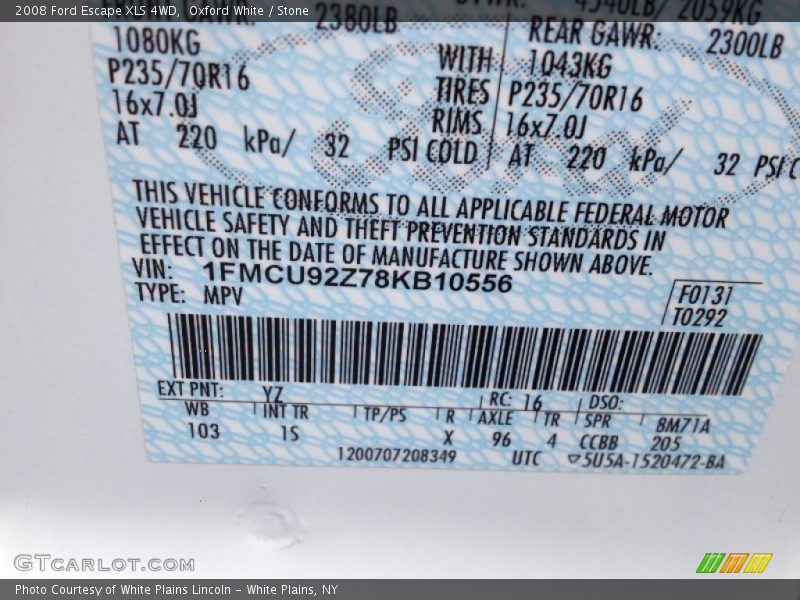 Oxford White / Stone 2008 Ford Escape XLS 4WD