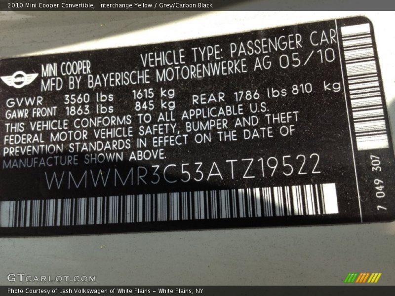 Interchange Yellow / Grey/Carbon Black 2010 Mini Cooper Convertible