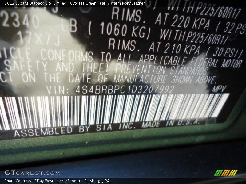 Cypress Green Pearl / Warm Ivory Leather 2013 Subaru Outback 2.5i Limited