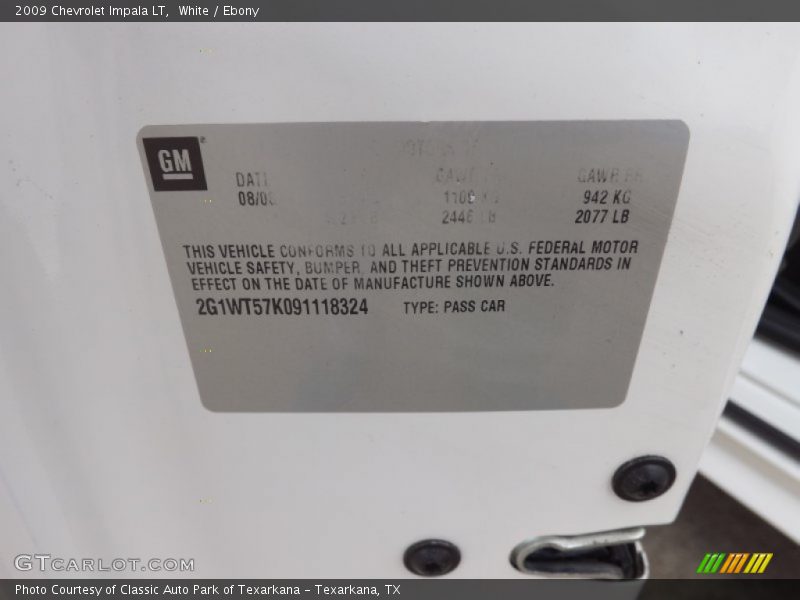 White / Ebony 2009 Chevrolet Impala LT