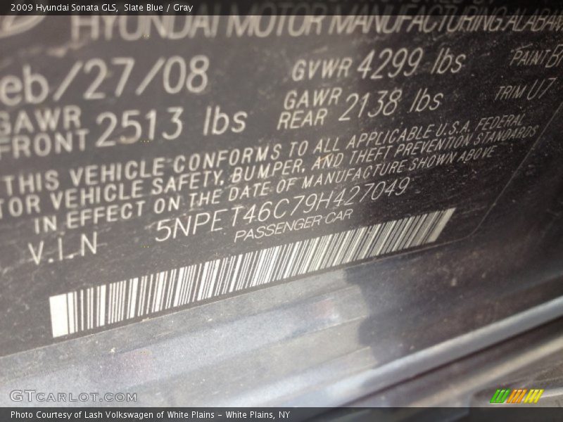 Slate Blue / Gray 2009 Hyundai Sonata GLS