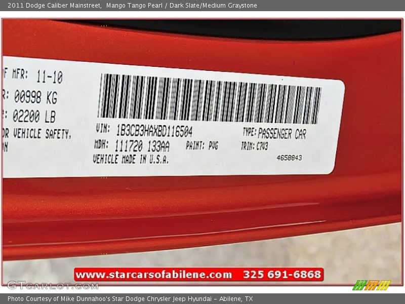 Mango Tango Pearl / Dark Slate/Medium Graystone 2011 Dodge Caliber Mainstreet