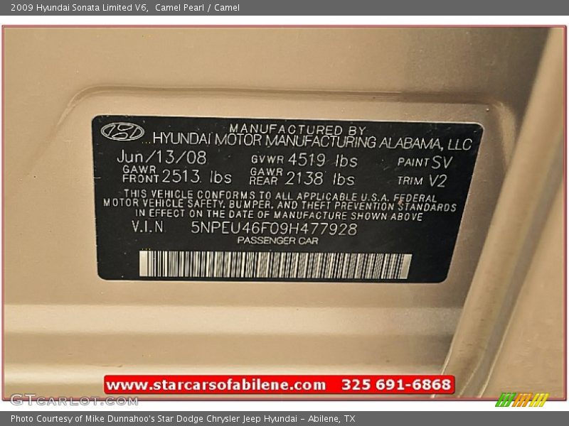 Camel Pearl / Camel 2009 Hyundai Sonata Limited V6
