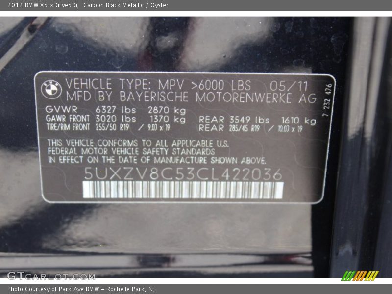 Carbon Black Metallic / Oyster 2012 BMW X5 xDrive50i