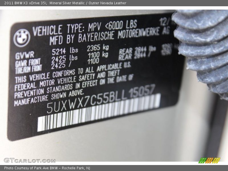 Mineral Silver Metallic / Oyster Nevada Leather 2011 BMW X3 xDrive 35i