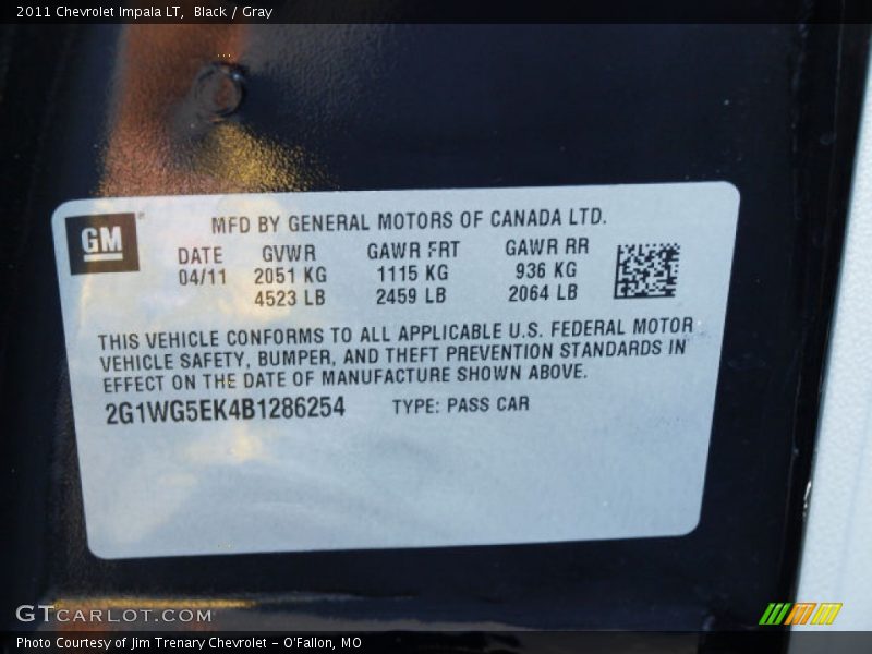 Black / Gray 2011 Chevrolet Impala LT