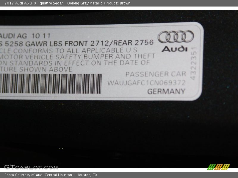 Oolong Gray Metallic / Nougat Brown 2012 Audi A6 3.0T quattro Sedan